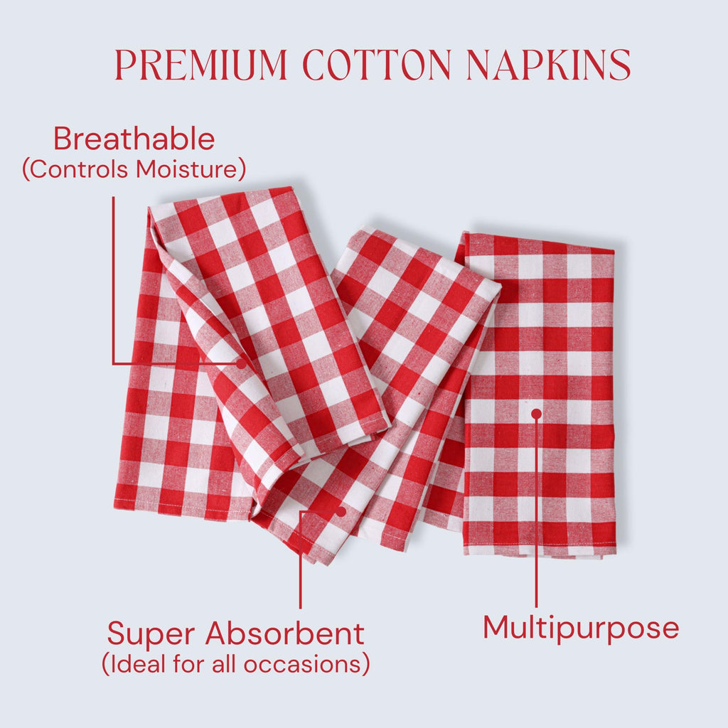 Softopia Cotton Cloth Napkins 18”X18” 100% Cotton Decorative Washable Gingham Buffalo Check Plaid Table Napkin for Kitchen, Party, Wedding, Restaurant & Camping - Red White (Set of 12)