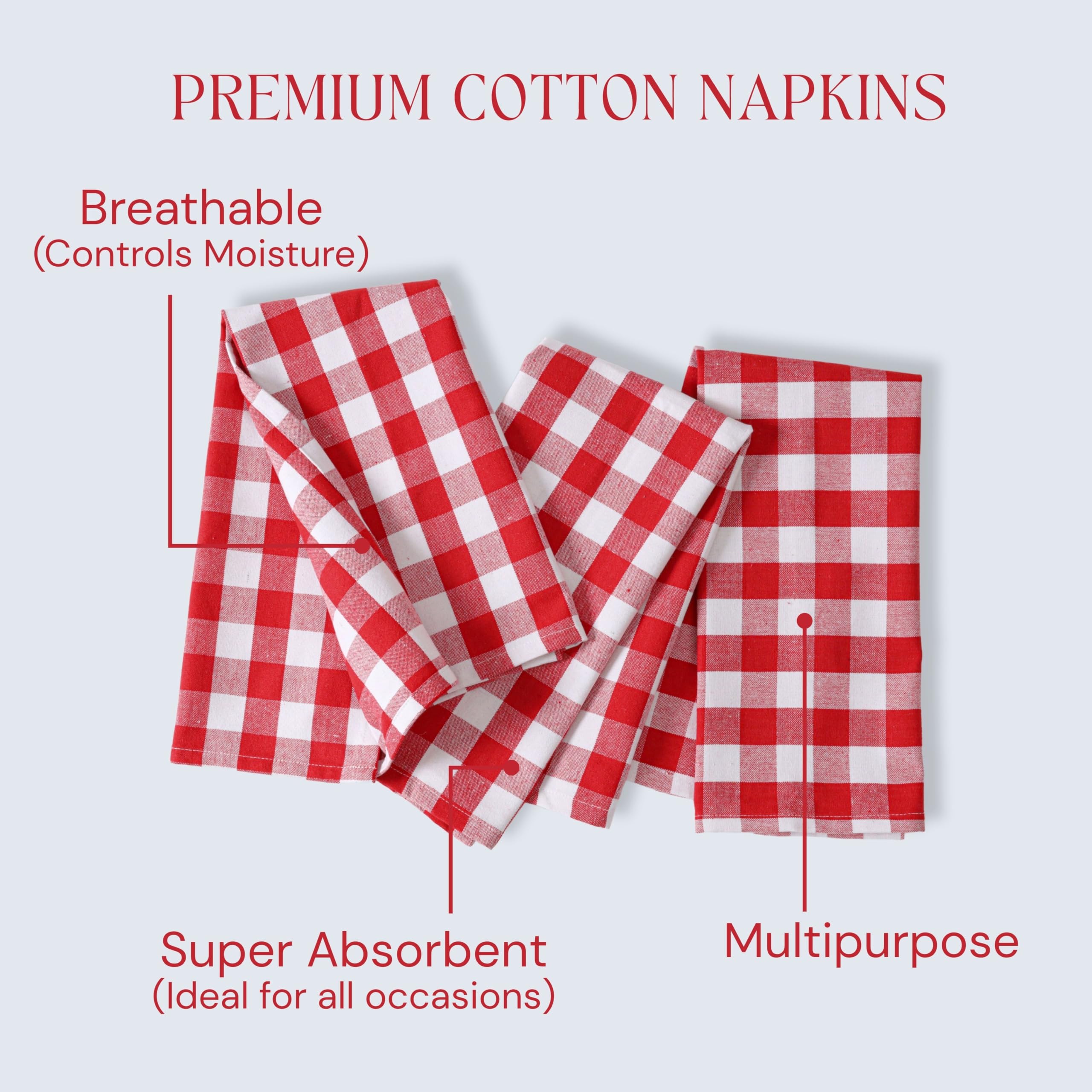 Softopia Cotton Cloth Napkins 18”X18” 100% Cotton Decorative Washable Gingham Buffalo Check Plaid Table Napkin for Kitchen, Party, Wedding, Restaurant & Camping - Red White (Set of 12)
