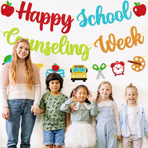 Happy School Counseling Week Banner National School Counseling Decoration NSCW Counselors Appreciation Backdrop We Love Our Counselors Decor Pre-Strung