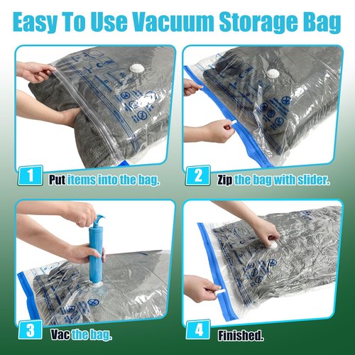 HIBAG Vacuum Storage Bags, 10 Space Saver Bags, Polyethylene (PE), Jumbo & Large Sizes, Zipper Closure, Vacuum Sealed, Ideal for Clothing & Bedding