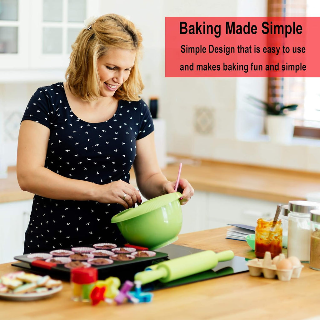 Perlli 12-Piece Nonstick Bakeware Set - Durable Carbon Steel with Red Silicone Handles | Ideal for Cakes, Loaves & Muffins