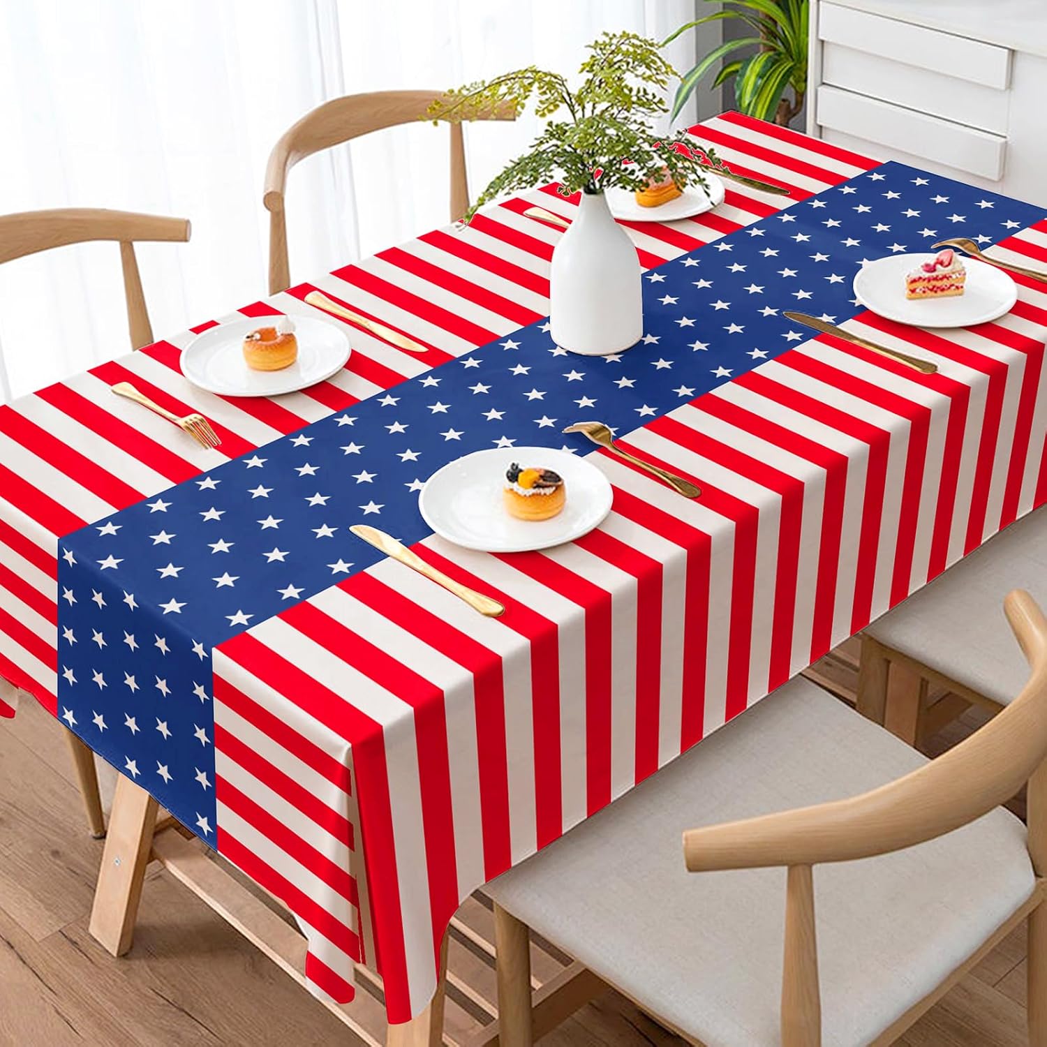 Regine Switzerland Patriotic Tablecloths - Disposable Plastic Covers for Rectangle Tables | 108 x 54 Inch, Perfect for 4th of July Celebrations