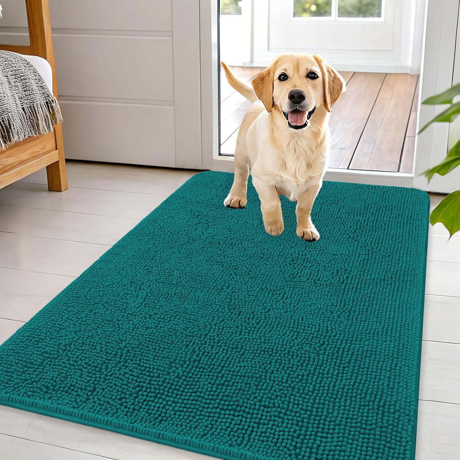 OLANLY Dog Door Mat - Absorbent Non-Slip Washable Doormat for Muddy Paws | 44x32, Lake Blue