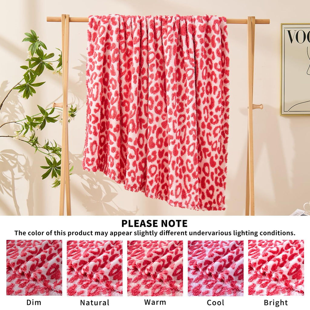 FY FIBER HOUSE Cheetah Print Blanket Leopard Blankets Hot Pink Throw Blanket for Couch Bed - 60"x80"
