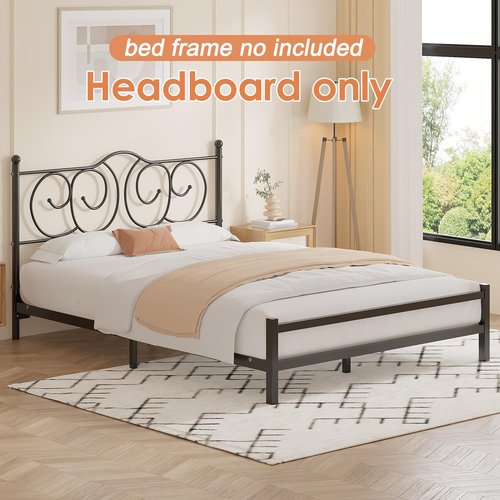 VECELO Metal Queen Size Headboard, Heavy Duty Curved Headboard Only Height Adjustable, Easy to Assembly, Farmhouse Victorian Style for Bedroom - Black, Queen