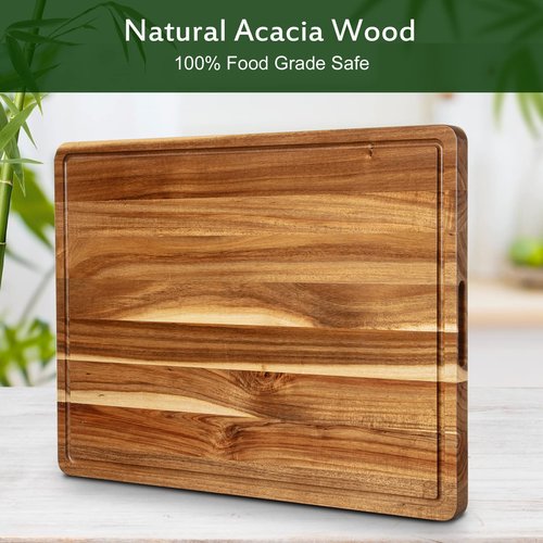 Acacia Wood Cutting Board and Chopping Boards for Kitchen, 24" x 18" Large Reversible Butcher Block with Handles for Charcuterie, Juice Groove for Meat, Cheese Board, Vegetables