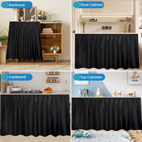 Fabric Sink Skirt Waterproof Self-Adhesive Bathroom Sink Skirt Diamond Stitch Design, 55 x 32 Inches, Adds Under Sink Storage (Black)