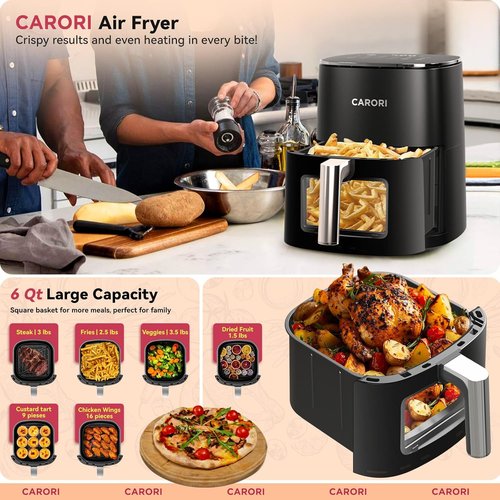 Air Fryer - 12 Presets with Viewing Window | 6Qt Large Capacity, 400℉ Max Crisp, Nonstick Basket