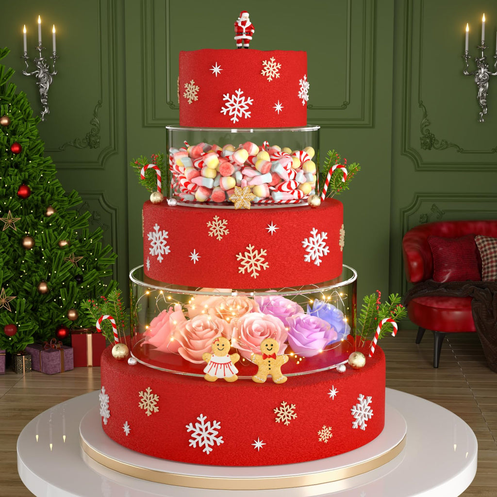 NPPLUS 2PCS Acrylic Fillable Cake Stand Cake Riser Cake Tier, Round Cylinder Display Riser Display Box, Decorative Centerpiece for Wedding Birthday Party (12" Dx4 H inch, 8" Dx4 H inch)