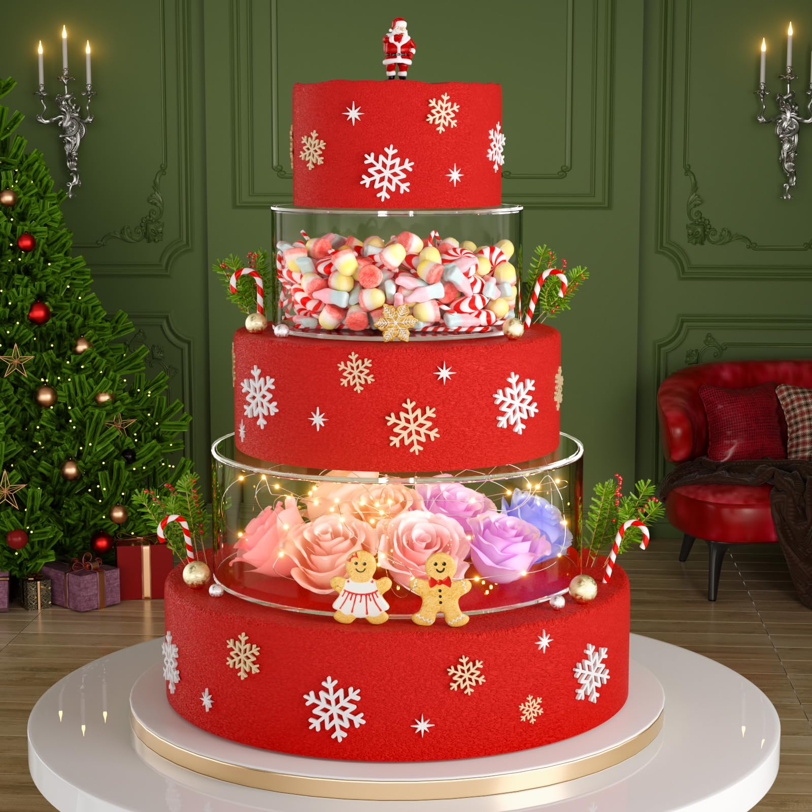 NPPLUS 2PCS Acrylic Fillable Cake Stand Cake Riser Cake Tier, Round Cylinder Display Riser Display Box, Decorative Centerpiece for Wedding Birthday Party (12" Dx4 H inch, 8" Dx4 H inch)