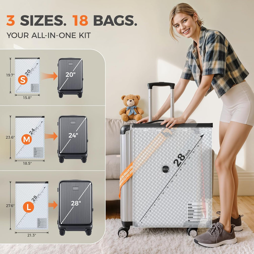 Nicetree Vacuum Storage Bags - 24-Pack with Rechargeable Wireless Pump | 3 Sizes (20/24/28 Inch) for Clothing, Bedding & Travel