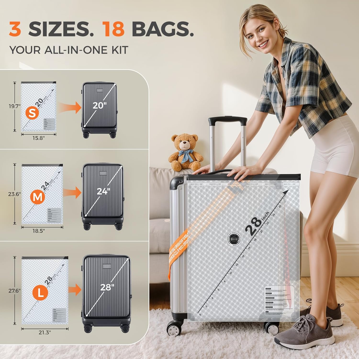 Nicetree Vacuum Storage Bags - 24-Pack with Rechargeable Wireless Pump | 3 Sizes (20/24/28 Inch) for Clothing, Bedding & Travel