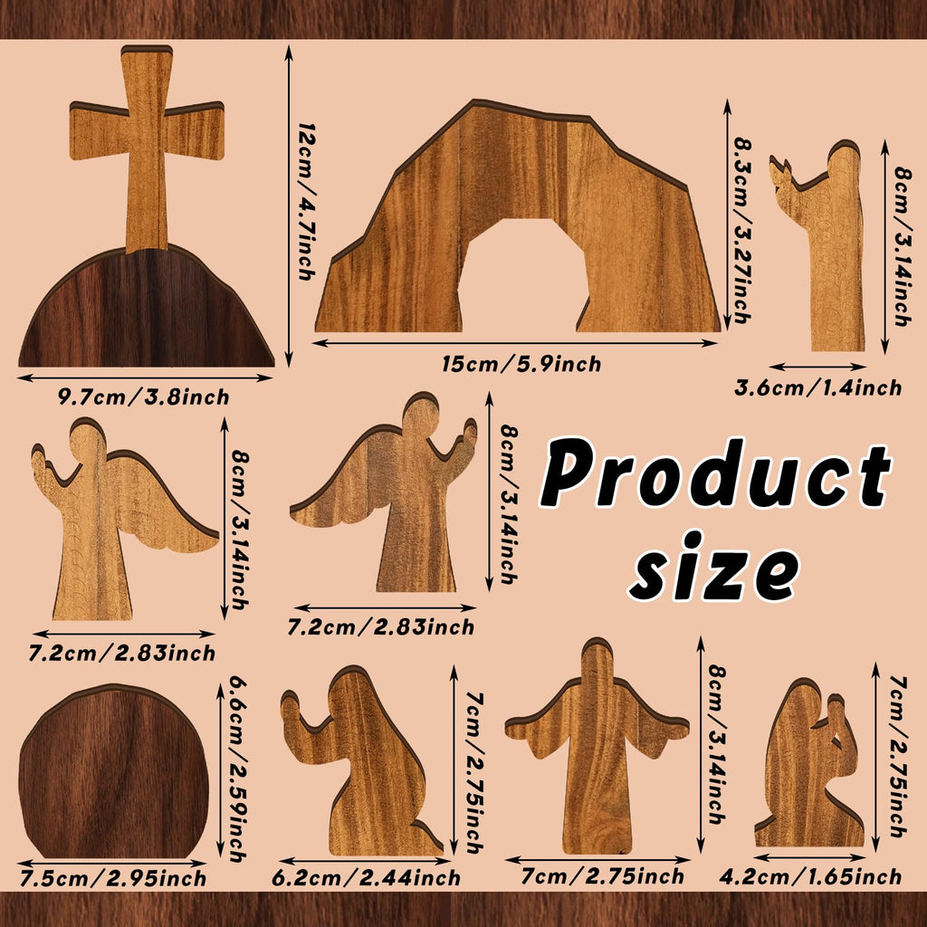 Wesiti 8 Pcs Easter Resurrection Scene Set Empty Tomb Easter Christian Cross Decorations Scene Wooden Decor Jesus Tray Set Tray with Nativity for Home Decoration Collectible Figurines