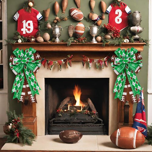 Montekin Large Football Bows for Wreath 20x11 Inch, 2 Pack Pre-Tied Wired Burlap Ribbon, Decorative Tree Topper Bow for Front Door Sports Party Indoor Outdoor Decoration (Green)
