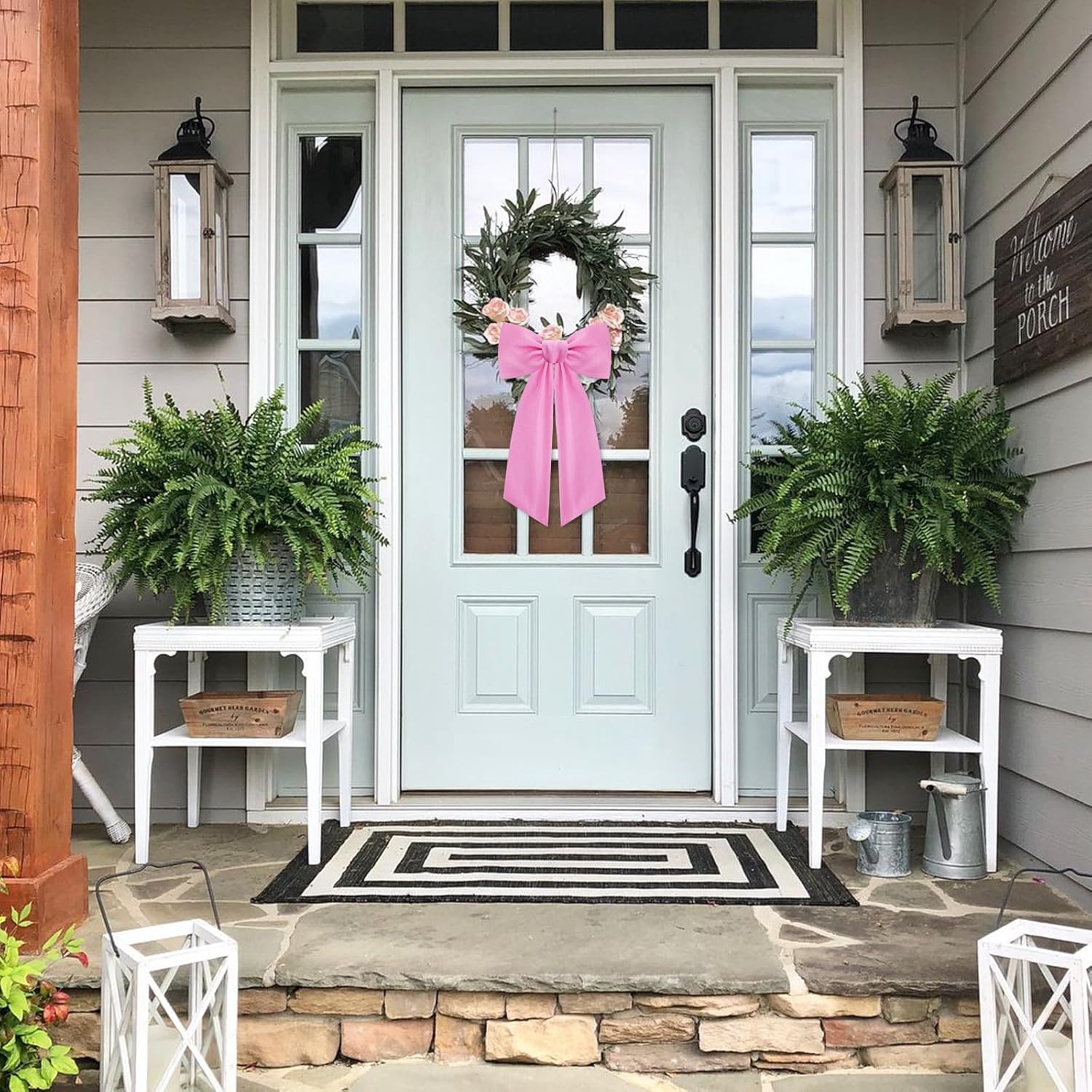 Skiennix Pink Wreath Sash - Elegant Linen Ribbon Bow for Front Door & Porch Decor | 2 Pcs Set