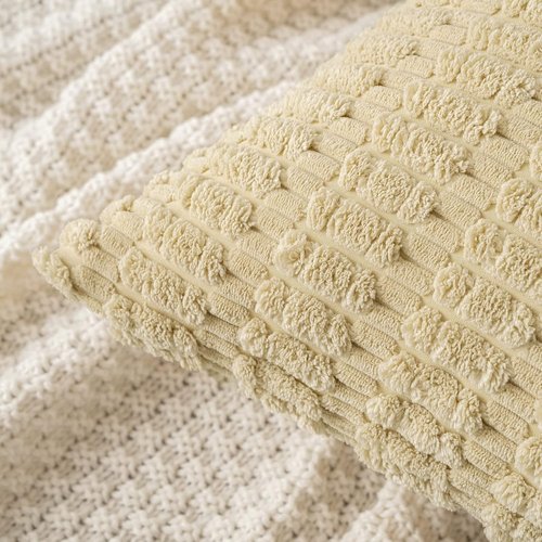 MIULEE Corduroy Throw Pillow Covers - Soft Boho Striped Design | 20x20 Inch Beige for Modern Home Decor