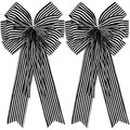 Hongsome 2 Pack Black White Stripe Halloween Fall Bows for Wreaths,12”x20”Black and White Christmas Decorations Bow for Tree Topper Gothic Spooky Holiday Birthday Party Wall Home Front Door