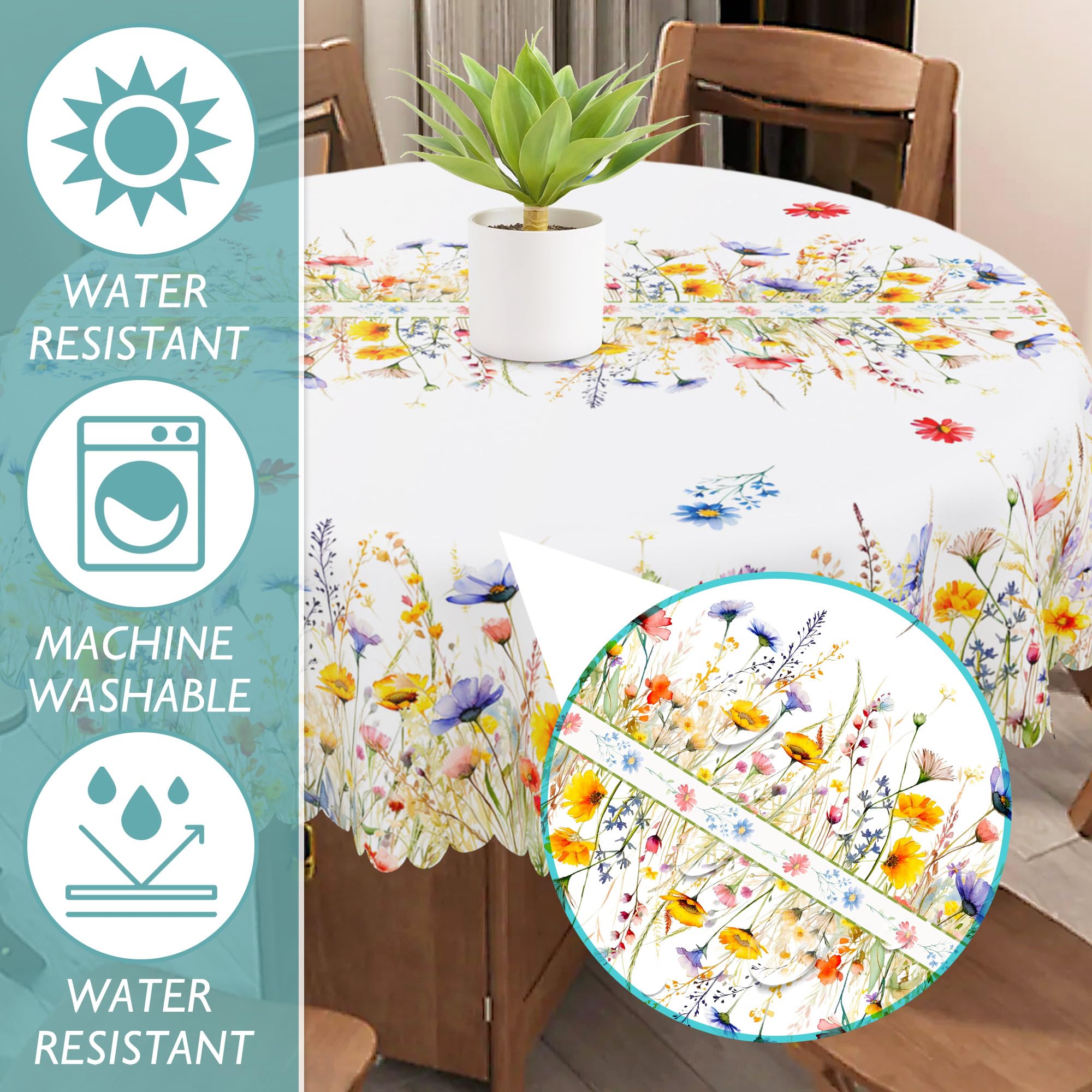 cusugbaso Round Spring Tablecloth 70 inches - Spring Decorations for Home