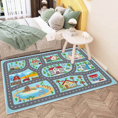 YSYTLCL Kids Rug Car Rugs 31''x47'' Playmat Carpet for Play Toy Cars for Playroom Classroom Kids Room, Non-Slip Road Traffic Floor Rug Mats, Washable Children's Town Road Play Rug.