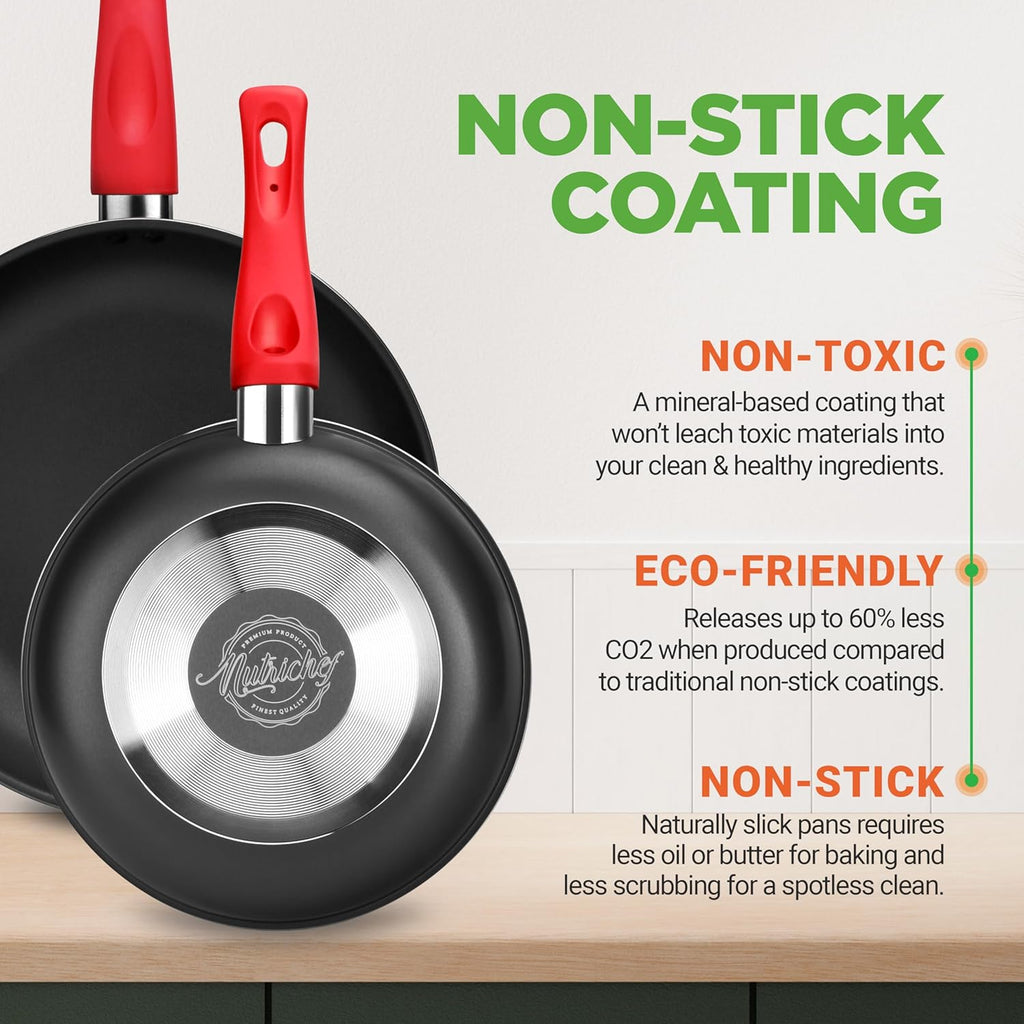 NutriChef 21-Piece Nonstick Cookware Set - Heat Resistant & PTFE/PFOA Free | Includes Pots, Pans & Bakeware