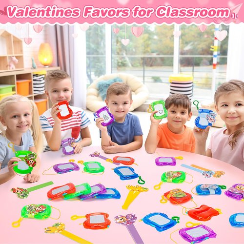 Valentines Day Cards for Kids School, 12 Pack Magnetic Drawing Board with Valentine Card, Valentine Day Party Favors for Boys Girls, Ideal Exchange Cards for Classroom
