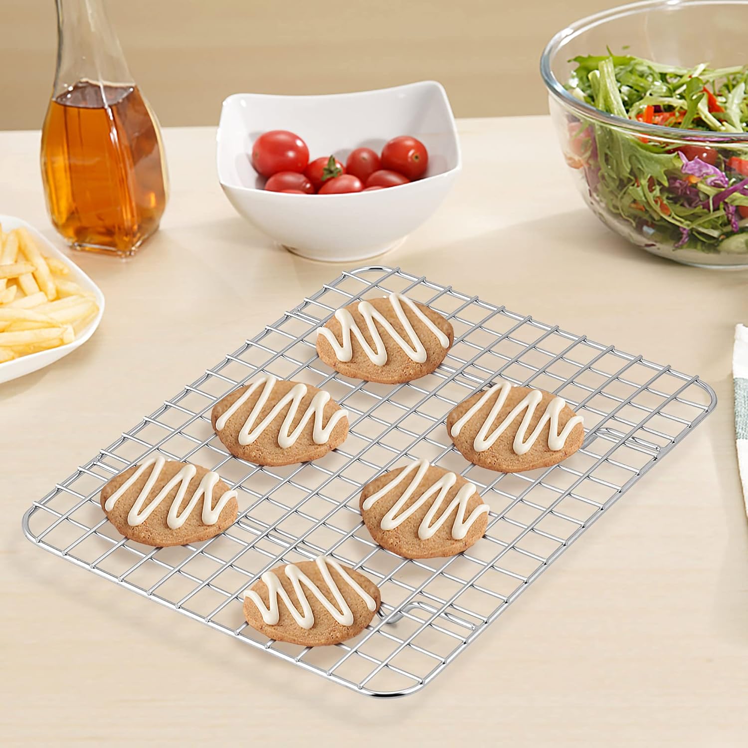 TeamFar Mini Cooling Rack Set of 2 - Stainless Steel Toaster Oven Grid Rack for Baking & Roasting | 8.75’’ x 6.25’’