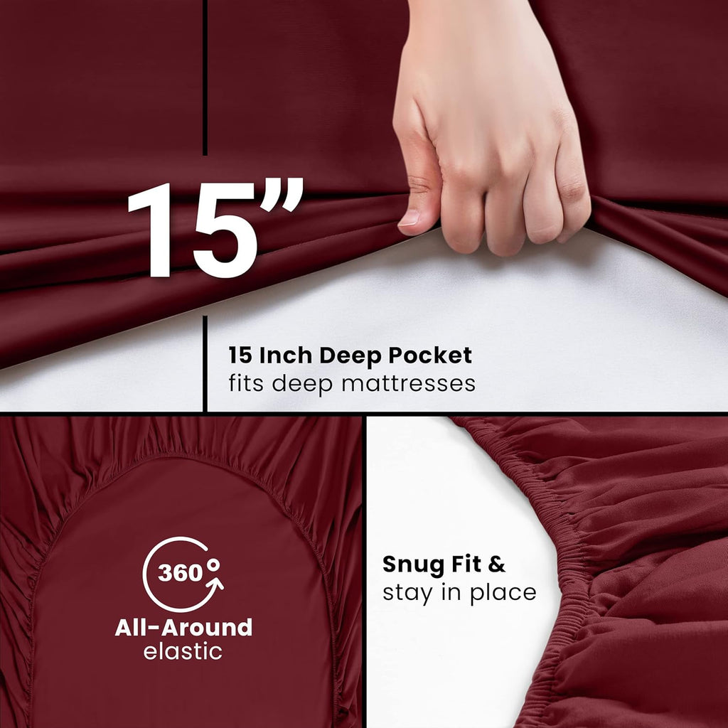 Utopia Bedding Full Fitted Sheet - Deep Pocket Microfiber - Soft & Fade Resistant - Red Burgundy