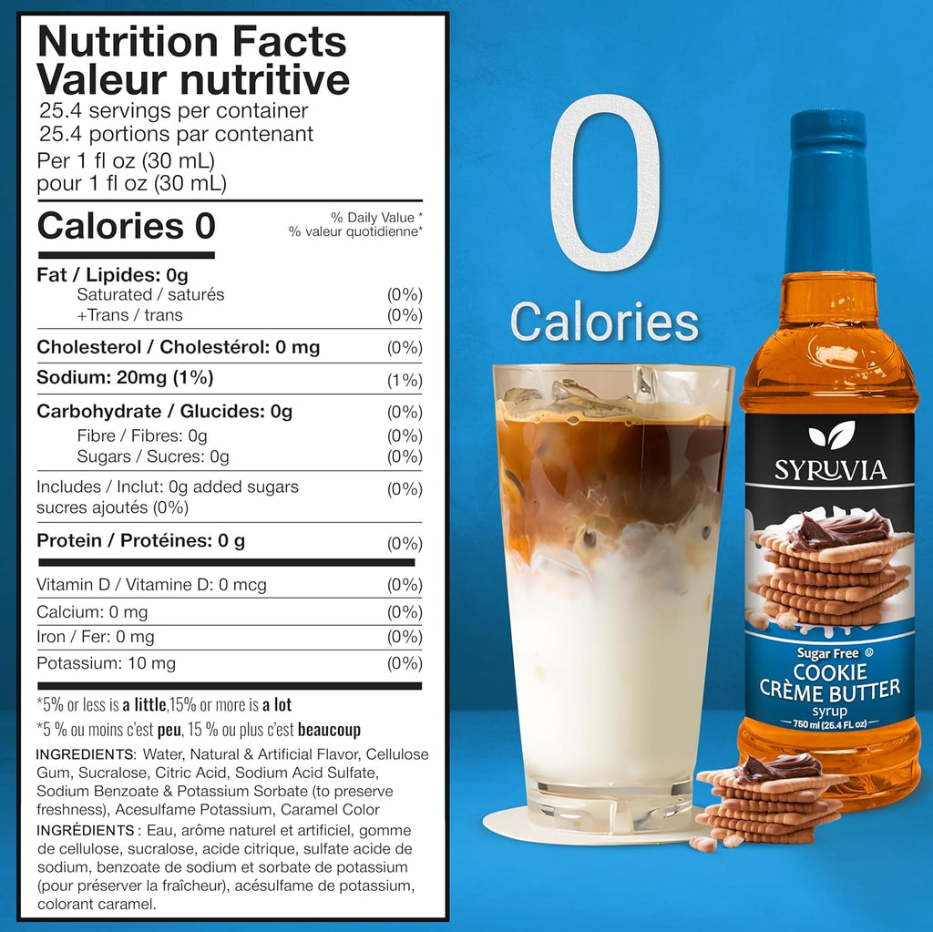 Syruvia Sugar Free Coffee Syrup - Cookie Crème Butter Flavor for Lattes & Desserts | 25.4 fl oz