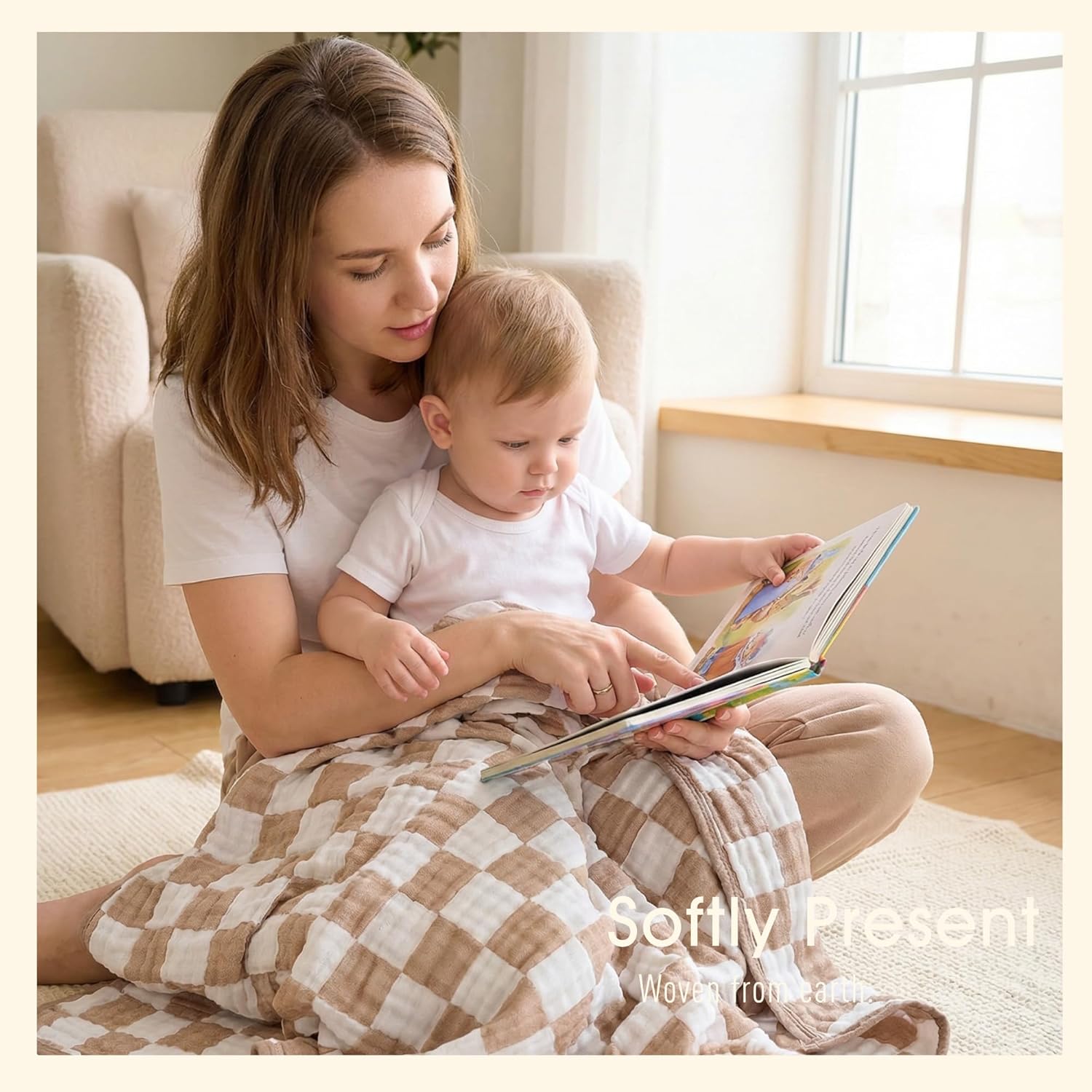 Skiennix Ultra Soft Muslin Baby Blanket - Versatile Swaddle & Bed Blanket for All Ages | Coffee Checkered Design