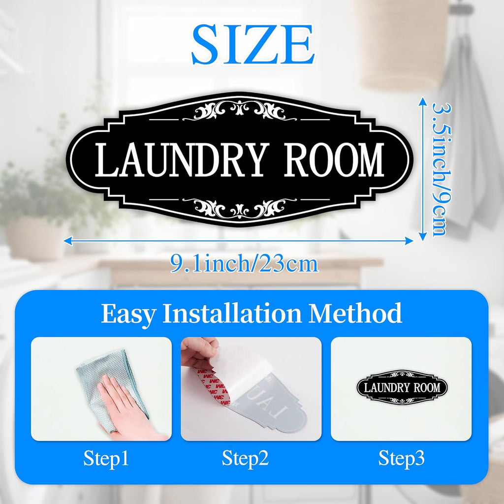 Skiennix Laundry Room Door Sign - Self-Adhesive Waterproof Decor for Home & Business | Black