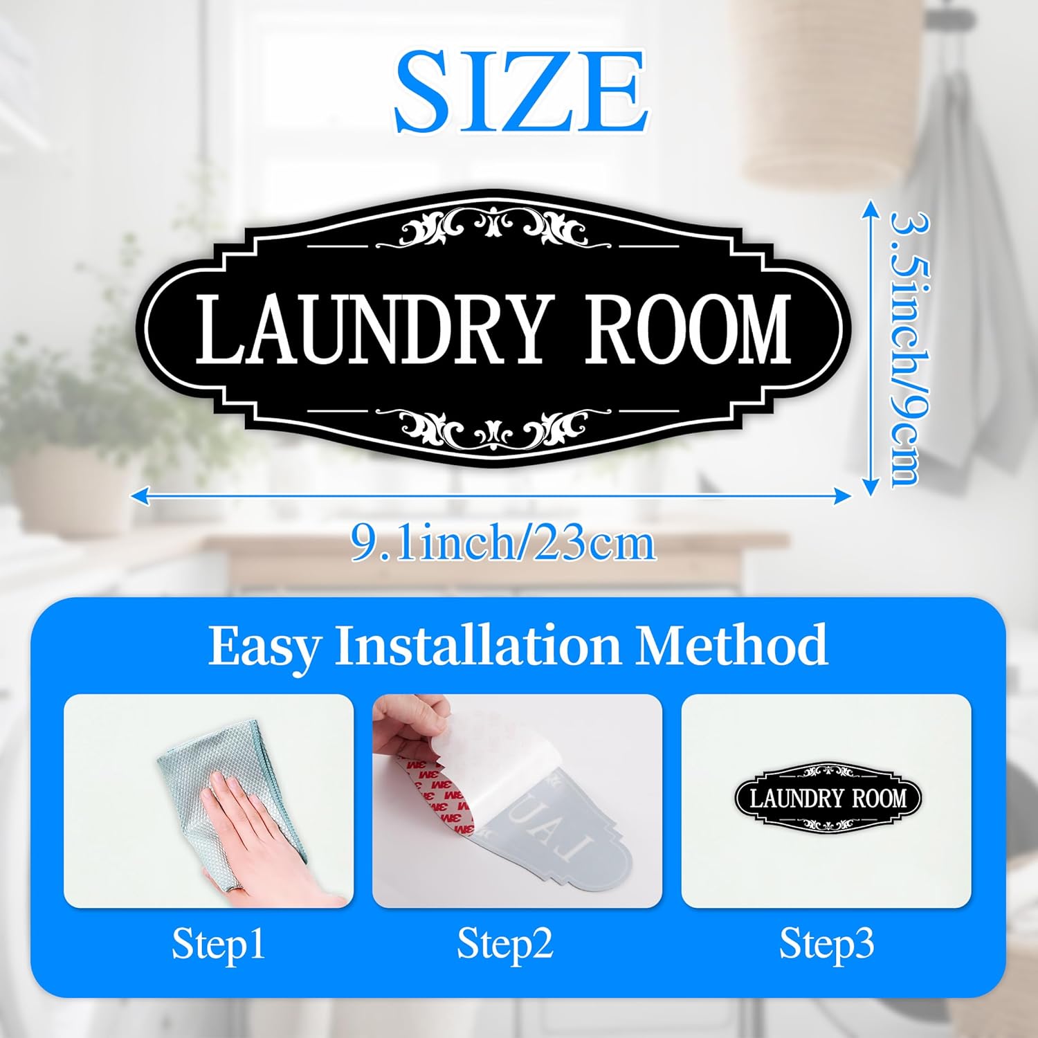 Skiennix Laundry Room Door Sign - Self-Adhesive Waterproof Decor for Home & Business | Black