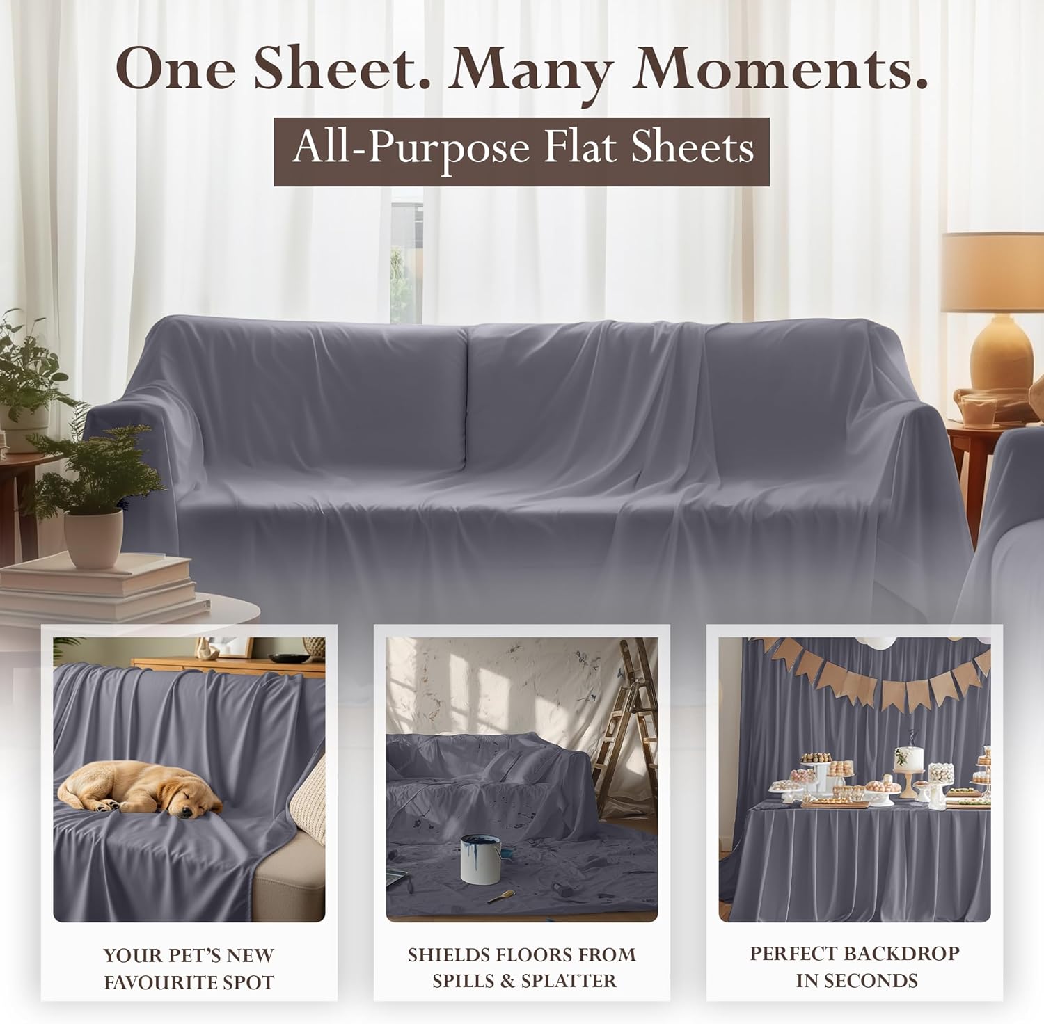 Utopia Bedding Flat Sheet - Soft Brushed Microfiber - Queen Size, Grey - Fade & Shrinkage Resistant