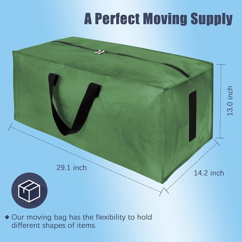 HOMESURE Large Water-Resistant Moving Bags - 4 Pack Heavy Duty Storage Totes with Zippers & Handles | Olive Green