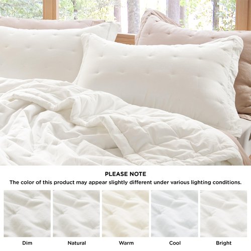 Bedsure Linen Quilt Queen Size, Cotton Linen Blend Quilt Set with Natural Wrinkles - 3-Piece All Seasons Bedding Set - White (90x96)
