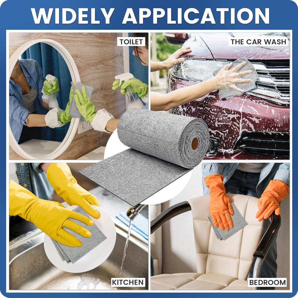 Whkvnng 75 Pack Microfiber Cleaning Cloth Roll,Reusable Washable Ultra Tear Away Microfiber Towels,Absorbent Rags Drying Dishcloths for Car,Home,Garage or Shop Kitchen(Grey)