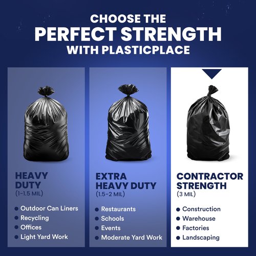 Plasticplace Contractor Trash Bags 55-60 Gallon │ 3.0 Mil │ Black Heavy Duty Garbage Bag │ 38” x 58” (32 Count)