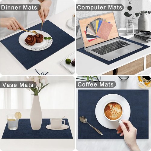 Homaxy Faux Leather Placemats - Heat Resistant & Waterproof Dining Table Mats, Set of 6 | 11.8" x 17", Navy Blue