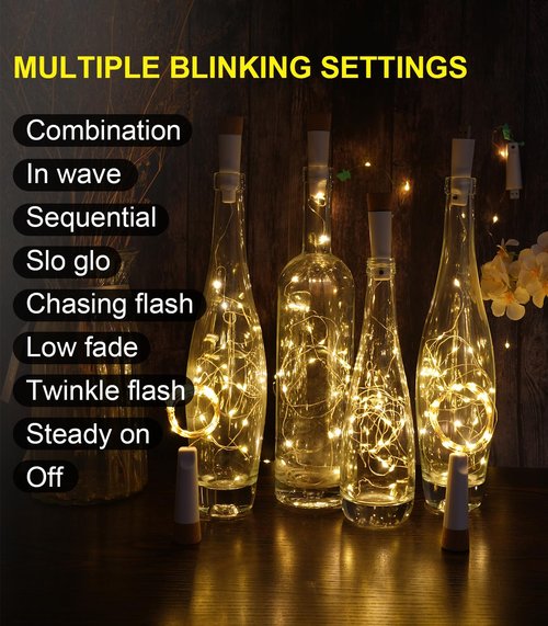 Andvon Wine Bottle Lights with Cork, 4 Pack USB Rechargeable Cork Lights for Wine Bottles,Christmas, Valentine's Day,Party Decoration, 20 LEDs, 6.6 Ft, Warm White