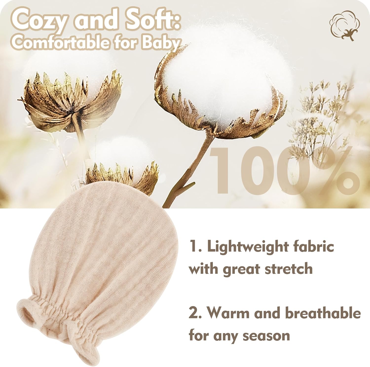 Pro Goleem Muslin Baby Mittens - 100% Cotton No Scratch Soft Gloves for Newborns | 0-6 Months