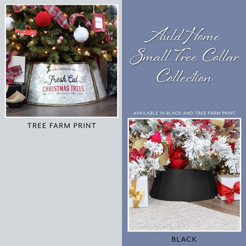 AuldHome Design Metal Christmas Tree Collar (23-Inch Diameter Base, Black); Enamelware Style Small Size for Short Trees and Pencil Trees