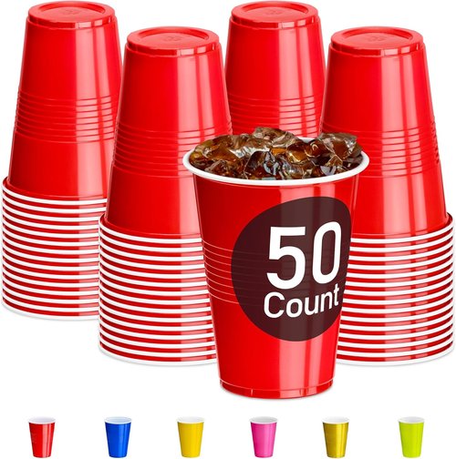 DecorRack 50 Count Red Party Cups - 16 oz BPA-Free Plastic, Stackable & Reusable for Events