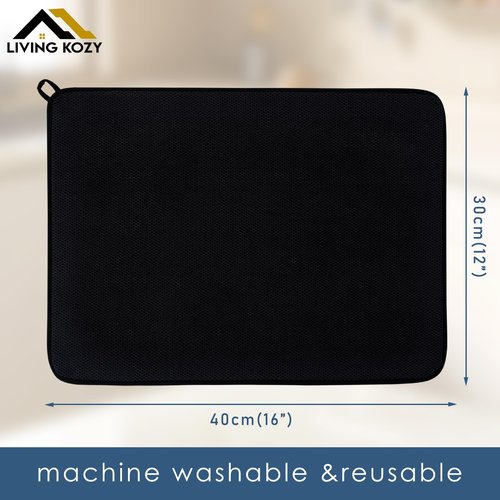 Dish Drying Mat, Microfiber Ultra-Absorbent Kitchen Counter Mat, Ideal Dish Drying Pad for Dishes, Utensils, Pots, and Pans, Black, Small - 16"x12" (40x30cm).