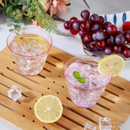 Ciaell 300PCS Clear Pink Plastic Cups - 9 Oz Heavy Duty Plastic Cups - Clear Party Cup Disposable Wine Cup for Parties & Weddings & Party & Easter