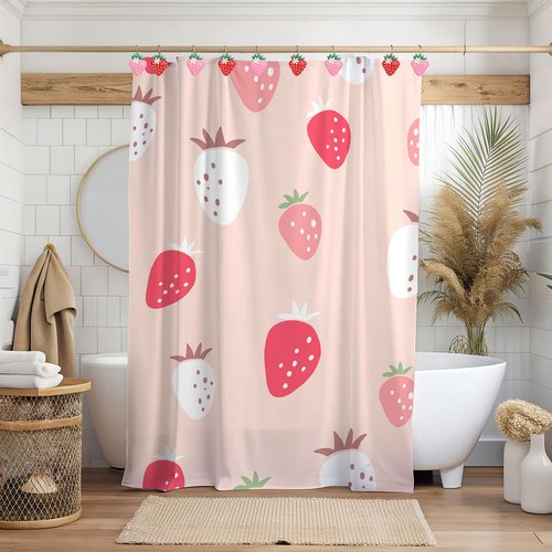 Whaline 12Pcs Strawberry Daisy Shower Curtain Hooks Red Pink Strawberry Summer Shower Rod Rings Decorative Resin Curtain Hanger Hooks for Living Room Bedroom Bathroom Decor