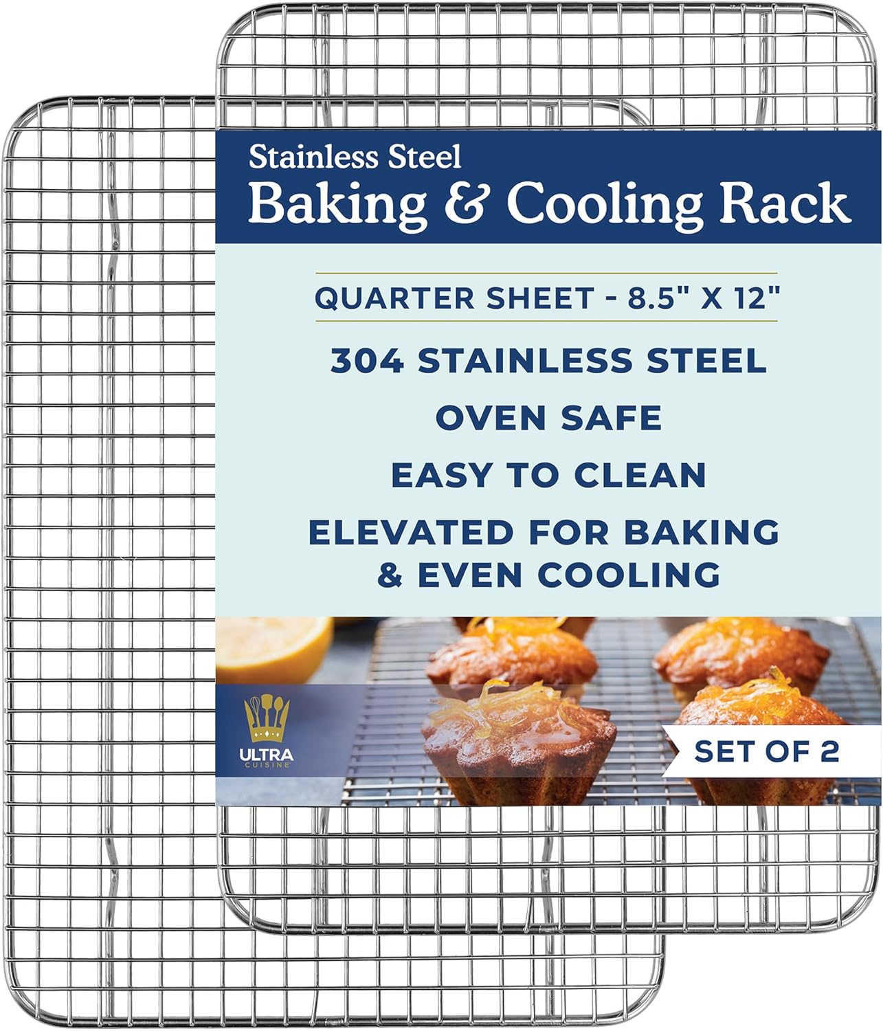 Ultra Cuisine Stainless Steel Cooling & Baking Rack Set - Oven & Dishwasher Safe - Heavy Duty - 8.5x12 Inches - Set of 2