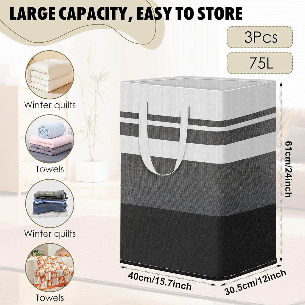 Skiennix Large Laundry Basket - 75L Collapsible Clothes Hamper with Easy Carry Handles | Waterproof Design for Home & Dorm