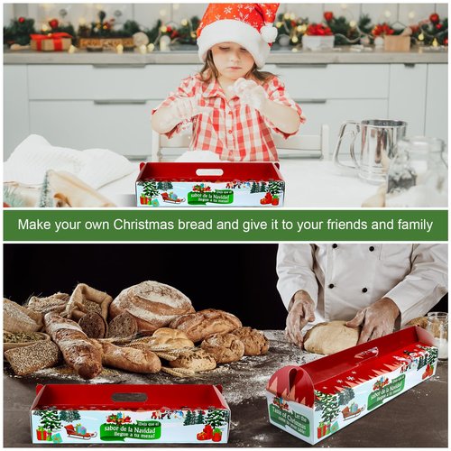 Cholemy 50 Pcs Christmas Ham Bread Boxes Containers 18" x 4.75" x 3" Paperboard Baking Bakery Box Bags for Homemade Bread Holiday Packaging Gift Giving with Handle (Non Window)