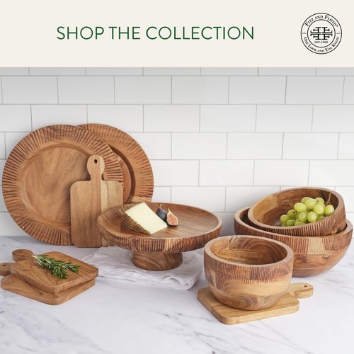 Fitz and Floyd Caleb Acacia Wood Salad Serve Bowl, 11 Inch, Brown (Pack of 2)