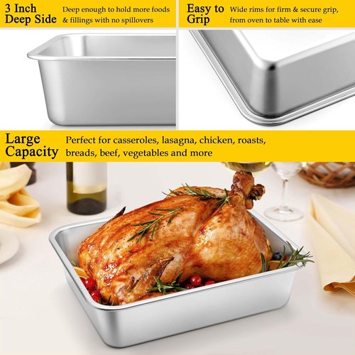 Homikit Lasagna Pan Set - 3 Inch Deep 9x13 Stainless Steel Baking Dish | Heavy-Duty, Rustproof & Dishwasher Safe