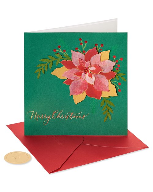 Papyrus Elegant Christmas Card with Red Poinsettia, Perfect for Anyone (Wonderful Holiday)